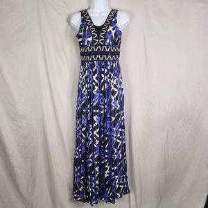 BCBGMAXAZARIA‎ Size 0 Sequin & Silk Empire Waist Low Back Geometric Maxi Dress